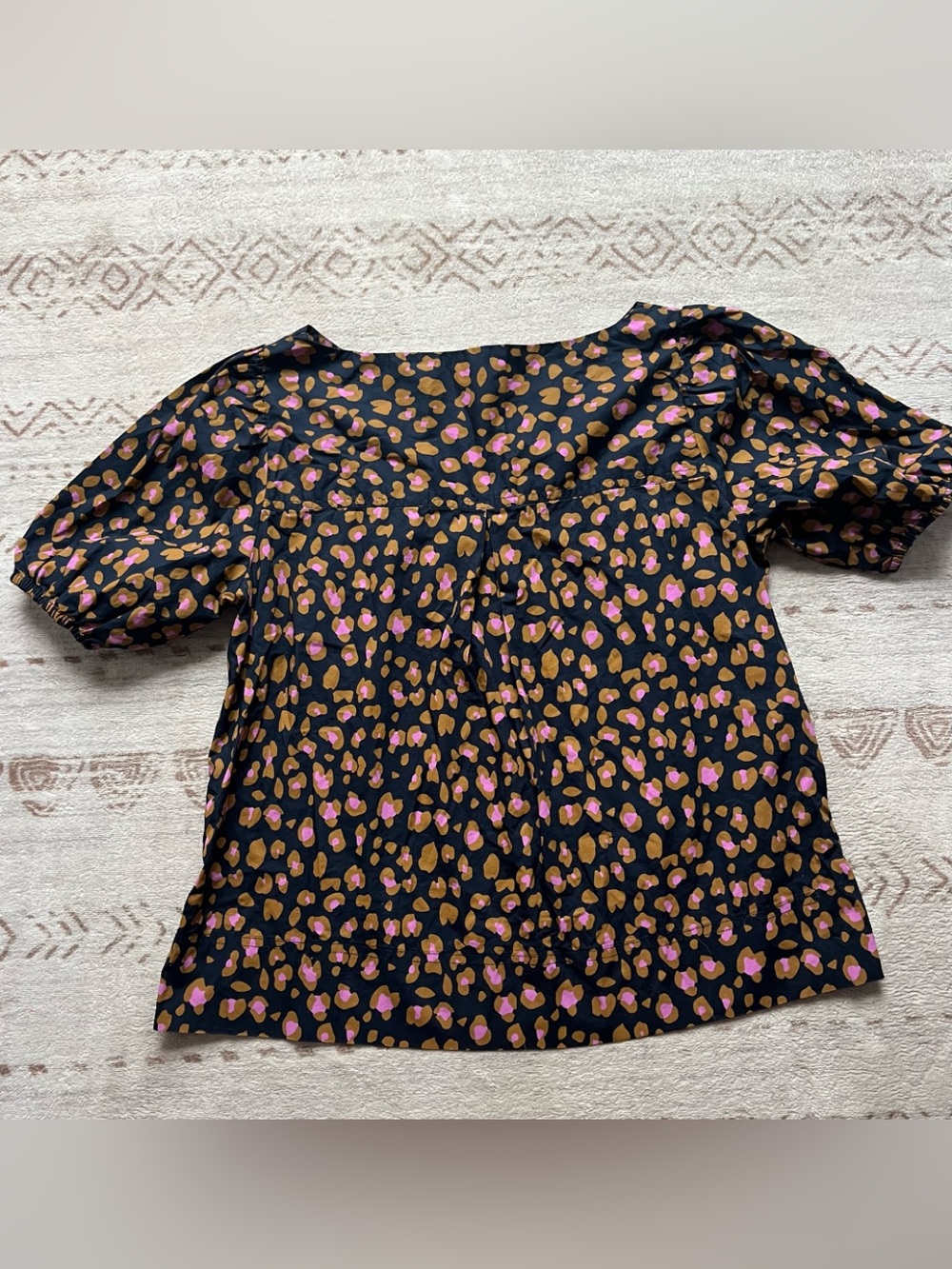 J. Crew Black Puff-Sleeve Navy and printed size small